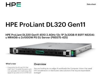 Obrázek HPE PL DL320g11 4510 (2.4/12C) 2x32G (p64706) NS204(2x480) MR408i-o 8SFF 2x1000W 2p1G Smart Choice