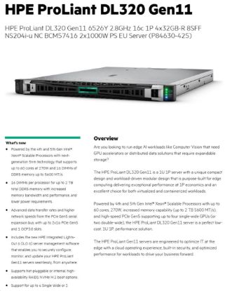 Obrázek HPE PL DL320g11 6526Y (2.8/16C) 4x32G (p64706) 8SFF NS204(2x480Gm.2) 2x1000W 2p10GT 7F Smart Choice