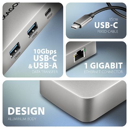 Obrázek AXAGON HMC- CUB83 x 2, USB 10Gbps hub, 2x USB- A, USB- C, HDMI & DP 4k/ 144 Hz
