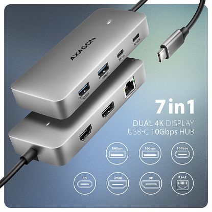 Obrázek AXAGON HMC- CUB83 x 2, USB 10Gbps hub, 2x USB- A, USB- C, HDMI & DP 4k/ 144 Hz, RJ- 45 GLAN, PD 100 W, kabel USB- C 15cm