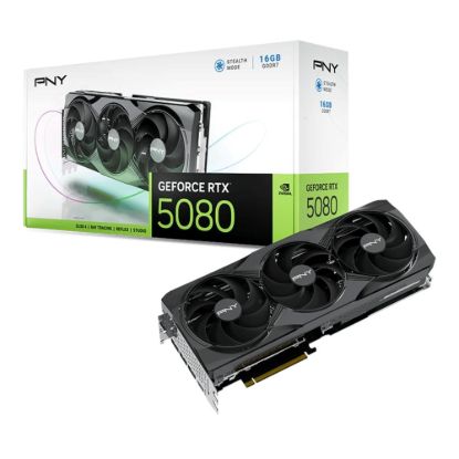 Obrázek PNY VGA Nvidia GeForce RTX 5080 16 GB Triple Fan, RTX 5080, 16 GB GDDR7, 3xDP, 1xHDMI
