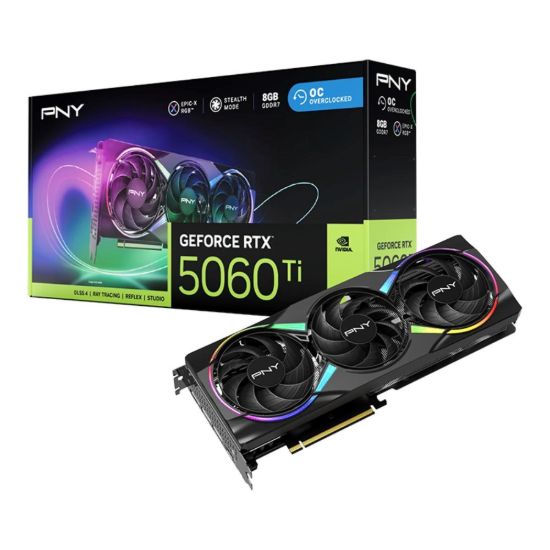 Obrázek PNY VGA NvidiaGeForce RTX 5060 Ti 8 GB ARGB Triple Fan OC, RTX 5060 Ti OC, 8 GB GDDR7, 3xDP, 1xHDMI