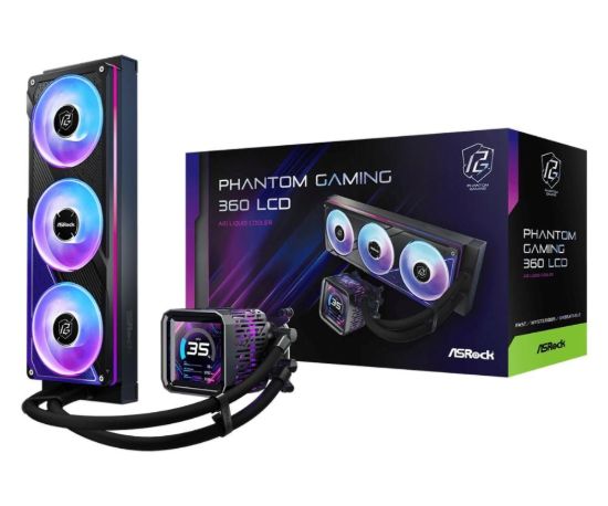 Obrázek ASROCK Vodní chladič Phantom Gaming 360 LCD, 3 x 120mm, ARGB, LGA1851, AM5, černá
