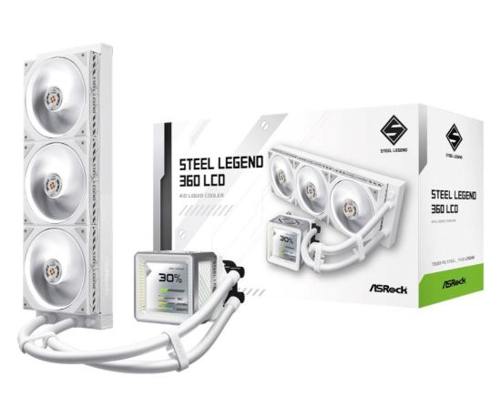 Obrázek ASROCK Vodní chladič Steel Legend 360 LCD, 3 x 120mm, LGA1851, AM5, bílá