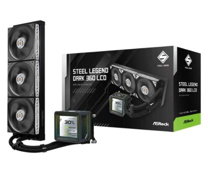 Obrázek ASROCK Vodní chladič Steel Legend Dark 360 LCD, 3 x 120mm, LGA1851, AM5, černá