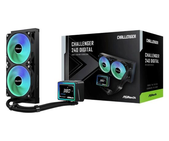 Obrázek ASROCK Vodní chladič Challenger 240 Digital, 2 x 120mm, ARGB, LGA1851, AM5, černá