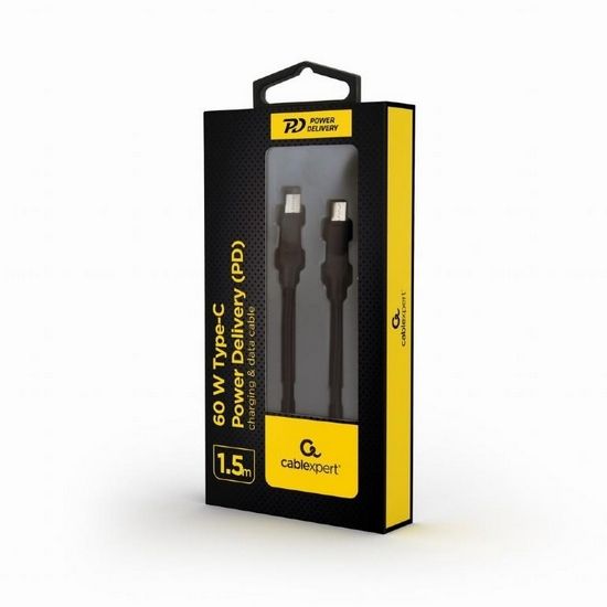 Obrázek GEMBIRD Kabel CABLEXPERT USB PD (Power Delivery), 60W, Type-C na Type-C kabel (CM/CM), 1,5m, datový a napájecí
