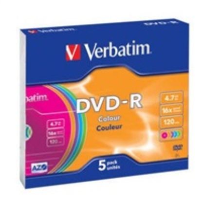 Obrázek VERBATIM DVD- R(5- Pack)Slim/ Colour/ 16x/ 4.7 GB