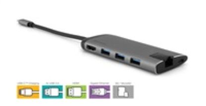 Obrázek VERBATIM Dokovací stanice USB- C 7v1, 1xHDMI, 1xUSB- C, 3xUSB, 1xRJ45, čtečka SD karet, šedá
