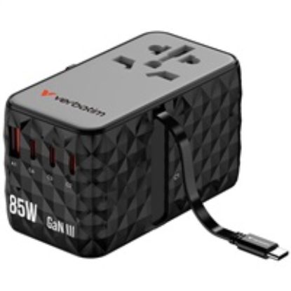 Obrázek VERBATIM GaN Nabíječka do sítě s vestavěným USB- C kabelem Charge 'n' Travel, 85 W, 4xUSB- C, 1xUSB