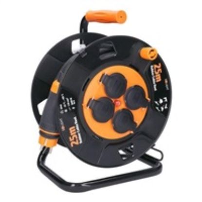 Obrázek Solight prodlužovací přívod na bubnu, 4 zásuvky, venkovní, 25m gumový kabel, 3x 1, 5mm2, IP44