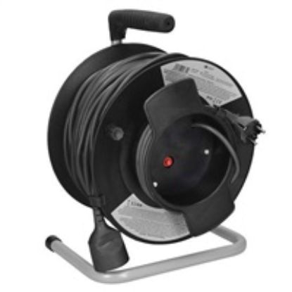 Obrázek Solight prodlužovací přívod na bubnu, 1 zásuvka, 50m, černý kabel, 3x 1, 5mm2