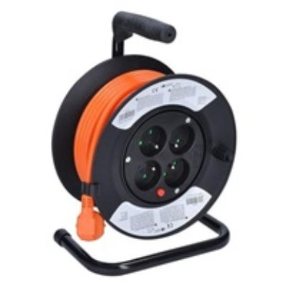 Obrázek Solight prodlužovací přívod na bubnu, 4 zásuvky, 15m, oranžový kabel, 3x 1, 5mm2