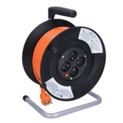 Obrázek Solight prodlužovací přívod na bubnu, 4 zásuvky, 50m, oranžový kabel, 3x 1, 5mm2