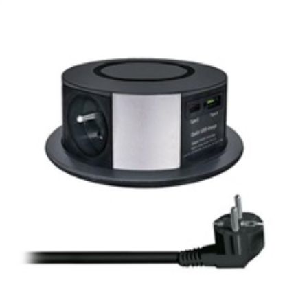 Obrázek Solight 3z + USB A+C 20 W PD, Wireless 10 W, výsuvný blok zásuvek, 2m, černý