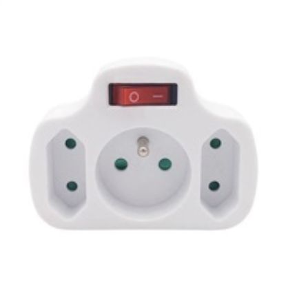 Obrázek Solight rozbočka, 1x 10A + 2x 2, 5A, bílá, vypínač