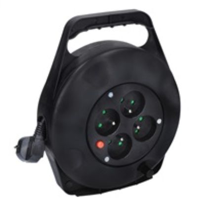 Obrázek Solight prodlužovací přívod na bubnu, 4 zásuvky, 10m, černý kabel, 3x 1, 5mm2