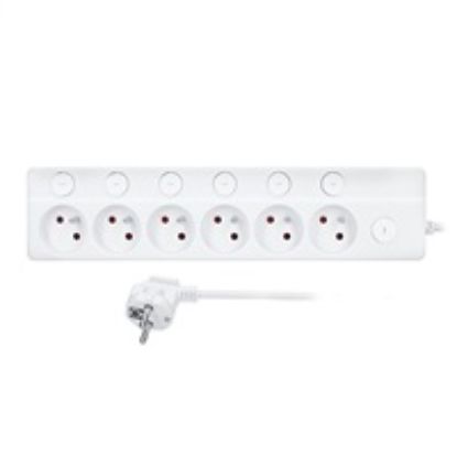 Obrázek Solight 6z prodlužovací přívod, 2m, 3 x 1mm2, bílý, 6+1 vypínač