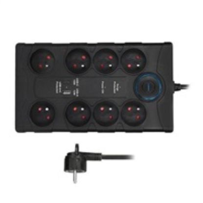 Obrázek Solight přepěťová ochrana, 8z, USB A+CA, 2m, černá