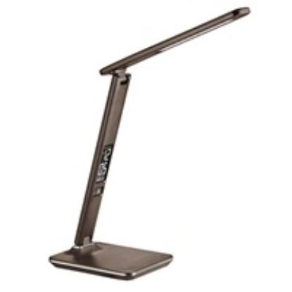 Obrázek Solight LED stolní lampička s displayem, 9 W, volba teploty světla, kůže, hnědá