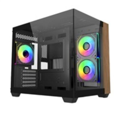 Obrázek Cooler Master case Elite 481 Wood, mATX, Průhledná bočnice, 3x 120mm ARGB Fan, Černá