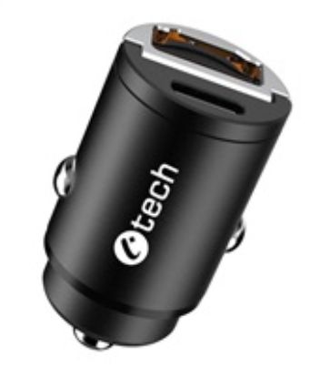 Obrázek C- TECH nabíječka USB do auta UCC- 02, 1x Type C + 1 x Type A, 30 W