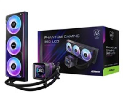 Obrázek ASROCK Vodní chladič Phantom Gaming 360 LCD, 3 x 120mm, ARGB, LGA1851, AM5, černá