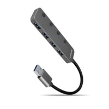 Obrázek AXAGON HUE- MSA, 4x USB 3.2 Gen 1 SWITCH hub, kovový, micro USB nap. konektor, kabel USB- A 20cm
