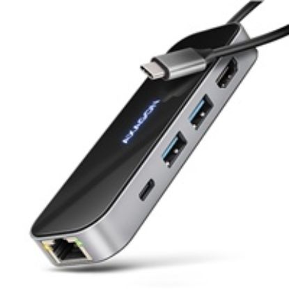 Obrázek AXAGON HMC- 6GLN, USB 5Gbps hub, 2x USB- A, USB- C, HDMI 4k/ 60 Hz, RJ- 45 GLAN, PD 100 W, kabel USB- C 20cm