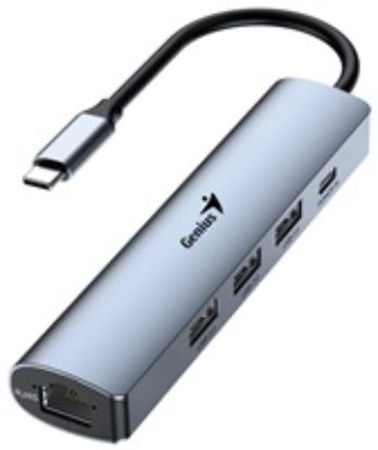 Obrázek GENIUS hub UH- 545, USB- C na 3x USB 3.0 + 15 W USB- C + RJ45, šedá