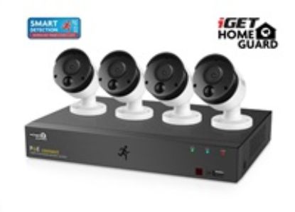 Obrázek iGET HOMEGUARD HGNVK85304 Kamerový PoE systém se SMART detekcí pohybu, 8- kanálový FullHD NVR + 4x FullHD venkovní…