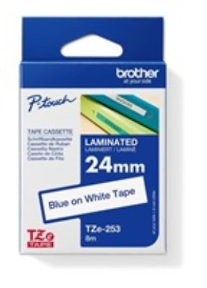 Obrázek BROTHER TZE253 - kazeta TZ šířky 24mm, laminovaná TZE- 253, bílá/ modré písmo