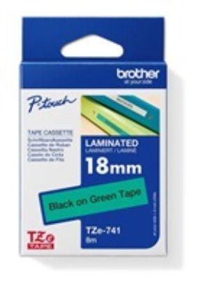 Obrázek BROTHER TZE741 - kazeta TZ šířky 18mm, laminovaná TZE- 741, zelená/ černé písmo
