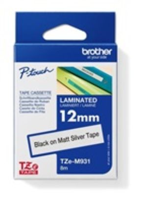 Obrázek BROTHER TZEM931 - kazeta TZ šířky 12mm, laminovaná TZE- M931, stříbrná metalická/ černé písmo