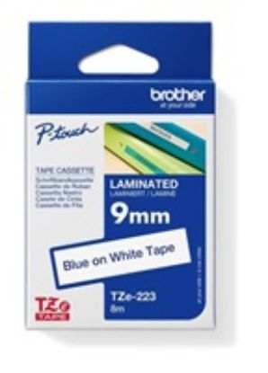 Obrázek BROTHER TZE223 - kazeta TZ šířky 9mm, laminovaná TZE-223, bílá/modré písmo