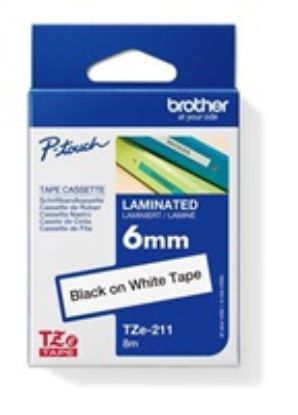 Obrázek BROTHER TZE211 - kazeta TZ šířky 6mm, laminovaná TZE- 211, bílá/ černé písmo