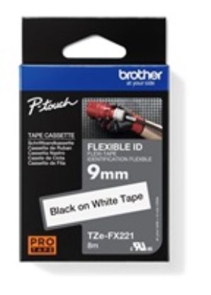Obrázek BROTHER TZEFX221 - kazeta TZ šířky 9mm, flexibilní páskou TZE- FX221, bílá/ černé písmo