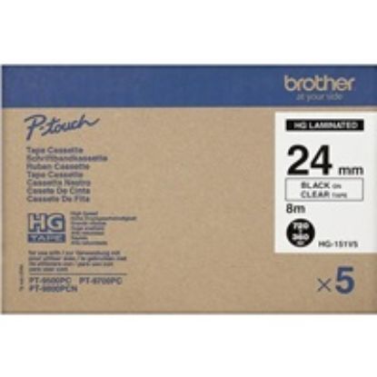 Obrázek BROTHER HGE-151V5 Labelling Supplies, 24mm Black/Clear (5 pcs Pack) High Grade Tape