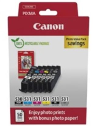 Obrázek Canon Cartridge PGI- 530/ CLI- 531 PGBK/ C/ M/ Y/ BK/ GY + Canon PAPÍR GP- 501 4 x 6 50