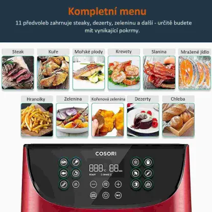 Obrázek Cosori CP158- AF PREMIUM – 5.5L horkovzdušná fritéza + 5x špíz a gril. rošt, red