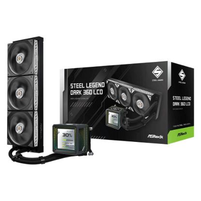 Obrázek ASROCK Vodní chladič Steel Legend Dark 360 LCD, 3 x 120mm, LGA1851, AM5, černá