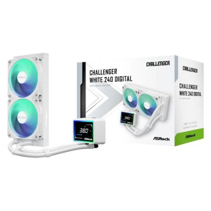 Obrázek ASROCK Vodní chladič Challenger White 240 Digital, 2 x 120mm, ARGB, LGA1851, AM5, bílá
