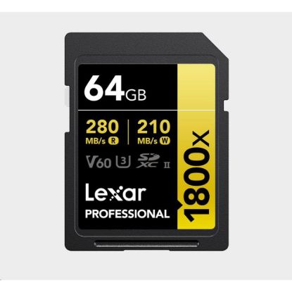 Obrázek Lexar SDXC Pro 1800x U3 UHS- II R280/ W210 (V60) 64 GB