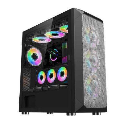 Obrázek 1stCOOL skříň Wind Storm Black MiddleTower ARGB, AU, USB3.0, bez zdroje, RGB fan, průhledná bočnice, černá