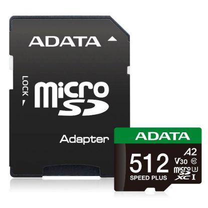 Obrázek ADATA MicroSDXC karta 512 GB Speed Plus, U3, C10, A2, V30 (R: 180/ W: 160 MB/ s) + SD adaptér