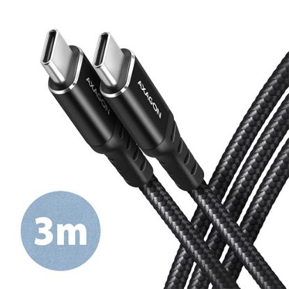 Obrázek AXAGON BUCM- CM30AB, HQ kabel USB- C <- > USB- C, 3m, USB 2.0, PD 60 W 3A, ALU, oplet, černý