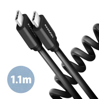 Obrázek AXAGON BUCM- CM20 TB, TWISTER kabel USB- C <- > USB- C, 1.1m, USB 2.0, PD 60 W 3A, ALU, tpe, černý