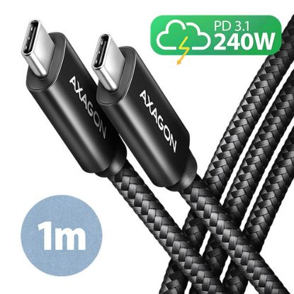 Obrázek AXAGON BUCM2- CM10AB, CHARGE kabel USB- C <- > USB- C, 1m, Hi- Speed USB, PD 240 W 5A, ALU, oplet, černý