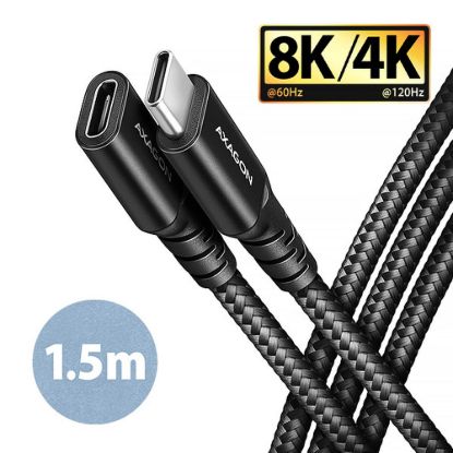 Obrázek AXAGON BUCM32- CF15AB prodlužovací kabel USB- C (M) <- > USB- C (F), 1.5m, USB 20Gbps, PD 240 W 5A, 8K HD, ALU, oplet…