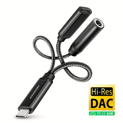 Obrázek AXAGON ADA- HCPD, USB- C na 3.5mm jack - Hi- Res DAC audio adaptér, 384kHz/ 32bit, stereo, PD 60 W 3A